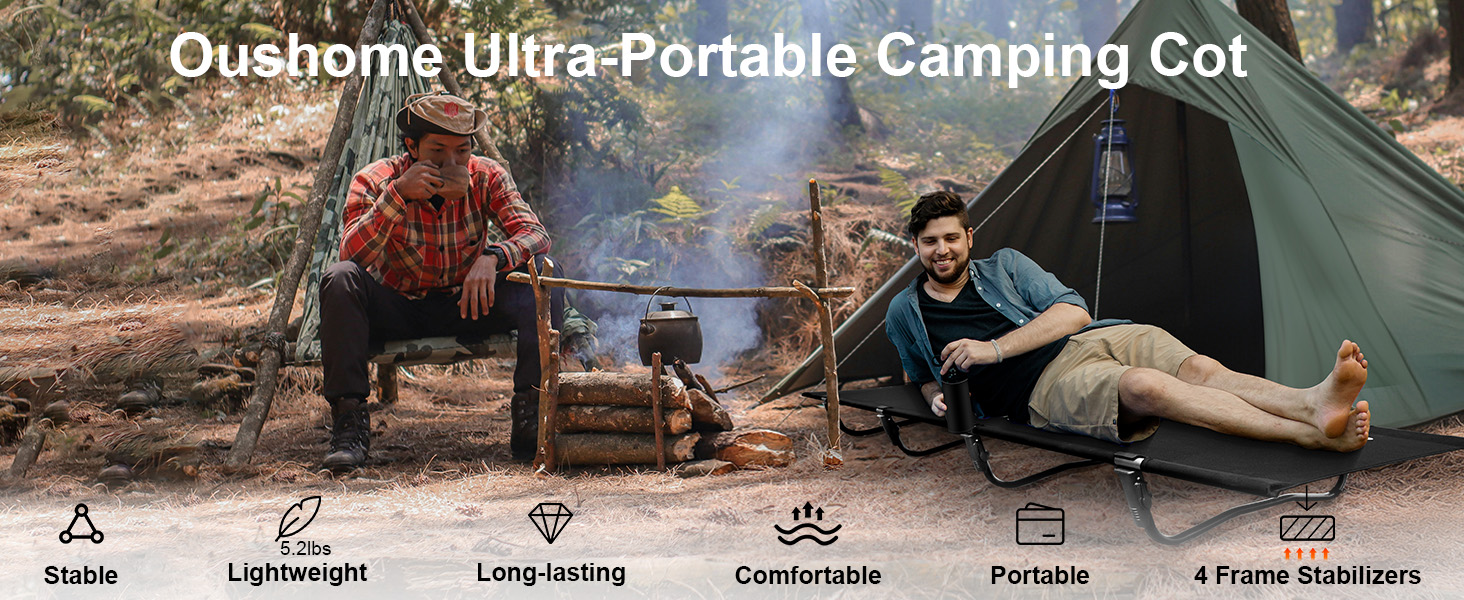 Легке туристичне ліжко для кемпінгу, 160 кг, чорне. Розкладне, портативне, для відпочинку на природі, вдома, в горах, на дачі.