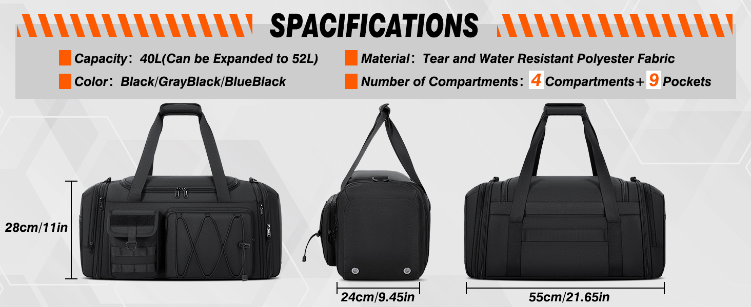 Спортивна сумка RAINSMORE 40L, водонепроникна, з відділенням для взуття, для чоловіків та жінок, чорна