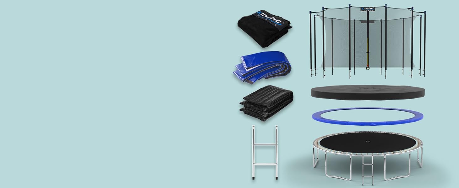 Батут KINETIC SPORTS Salto Plus Outdoor для дітей: Ø 183/244/305/366/400/430/490 см - Комплект з сіткою, захисним бордюром та сходами, до 160 кг