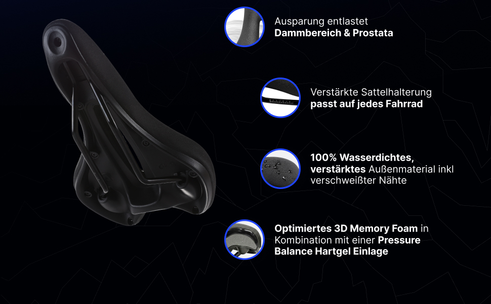 Велосідельний ергономічний ALPENSATTEL® з 3D піною Memory Foam для жінок та чоловіків - дихаючий матеріал, універсальне кріплення, Sport PRO