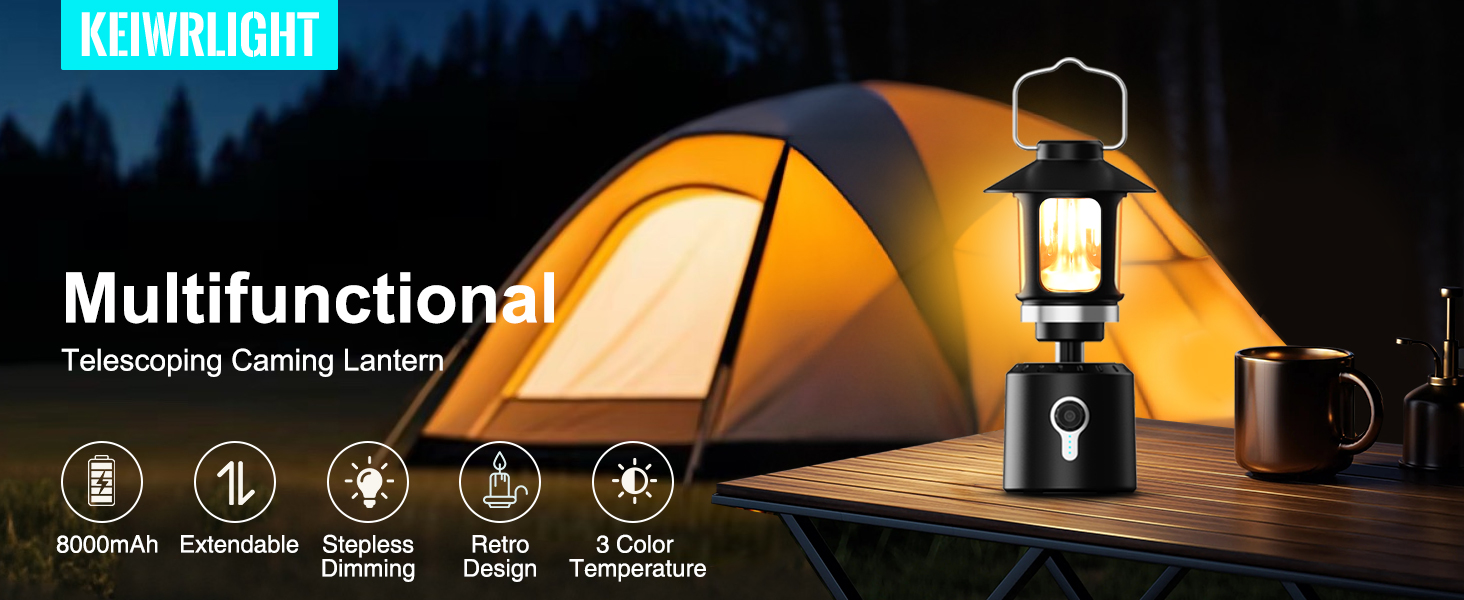 Налобний ліхтар-телескоп Campinglampe, 8000 mAh, LED, 3 кольори, регулювання яскравості, 2 джерела світла, ретро, для кемпінгу, саду, піших прогулянок, надзвичайних ситуацій