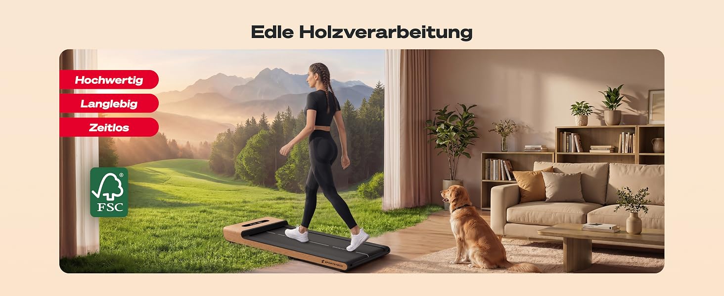 Складана бігова доріжка для ходьби Sportstech WoodPad Pro: компактний тренажер для дому та офісу, до 8 км/год, з крокоміром та підтримкою додатку, навантаження до 120 кг