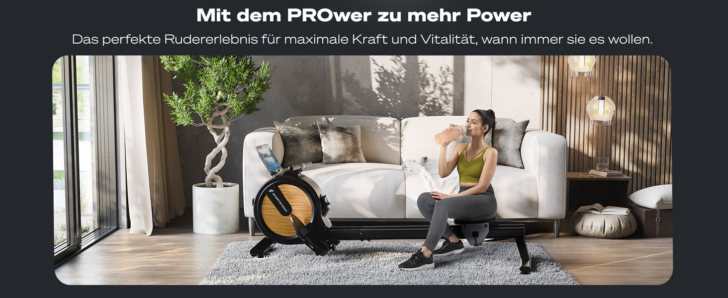 Гребний тренажер Sportstech PROwer, 32 кроки, LED, Bluetooth, тихий, складаний