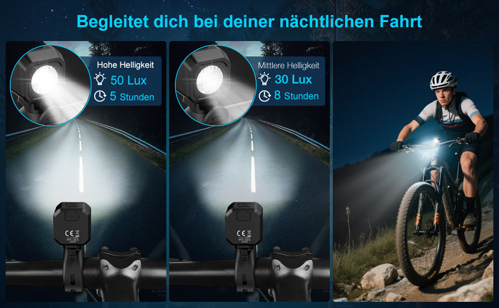 Фронтліхтар для велосипеда Toptrek з акумулятором 5-8 годин, StVZO, USB-C зарядка, індикатор заряду, IPX5 водостійкий, для шосе, електровелосипеда, MTB, Citybike