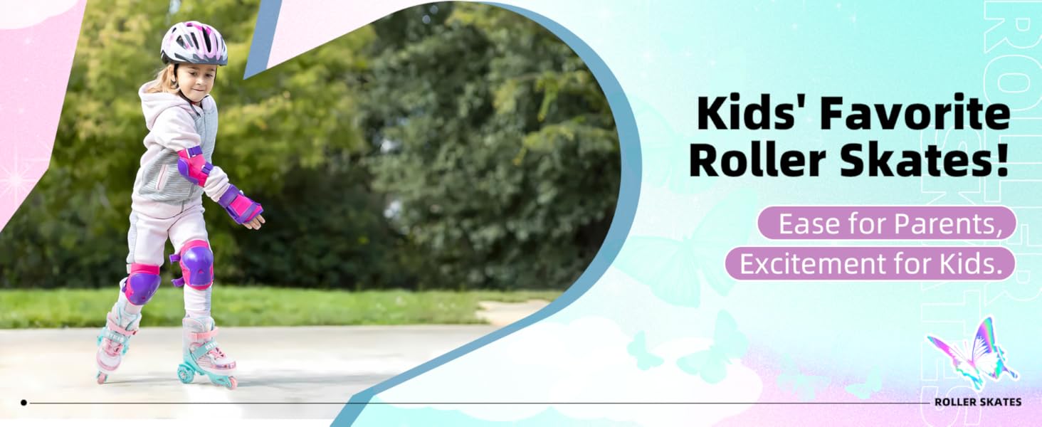 Дитячі ролики для дівчаток, 4 розміри, регульовані, безпечні, з дихаючим верхом, для початківців (XS: 25-27.5 EU)