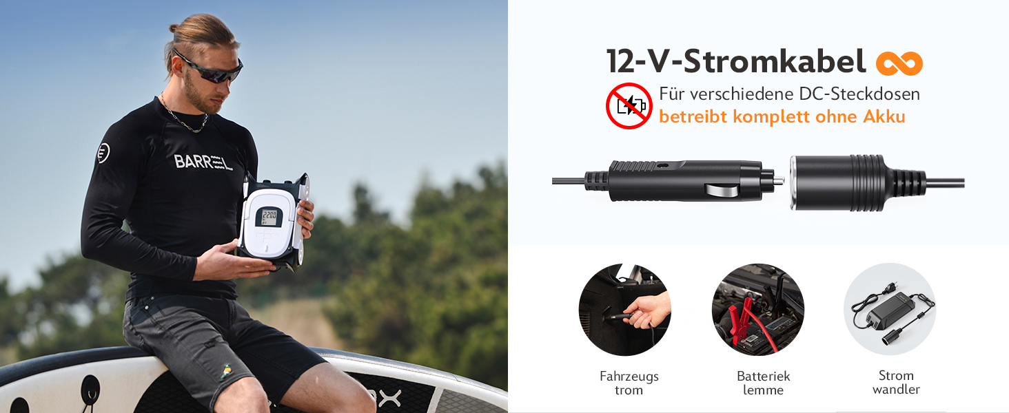 Електричний насос для SUP дошки 12V, 22 PSI, подвійний, з авто-стопом, для човнів, каяків, водних видів спорту, 7 насадок