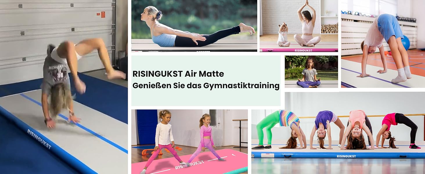 Гімнастичний надувний мат Air Matte Track, 300x100x15 см, зелено-рожевий, з насосом