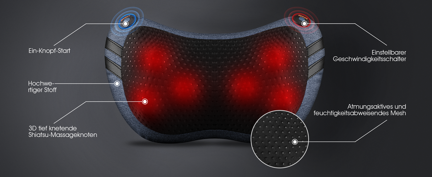 VOYOR HEALTH Масажна подушка з функцією підігріву, шиацу масажер з 3D масажними головками для шиї, спини та ніг, електричний прилад для зняття м'язового болю, подарунок для чоловіків і жінок, модель YZ200, блідо-блакитний