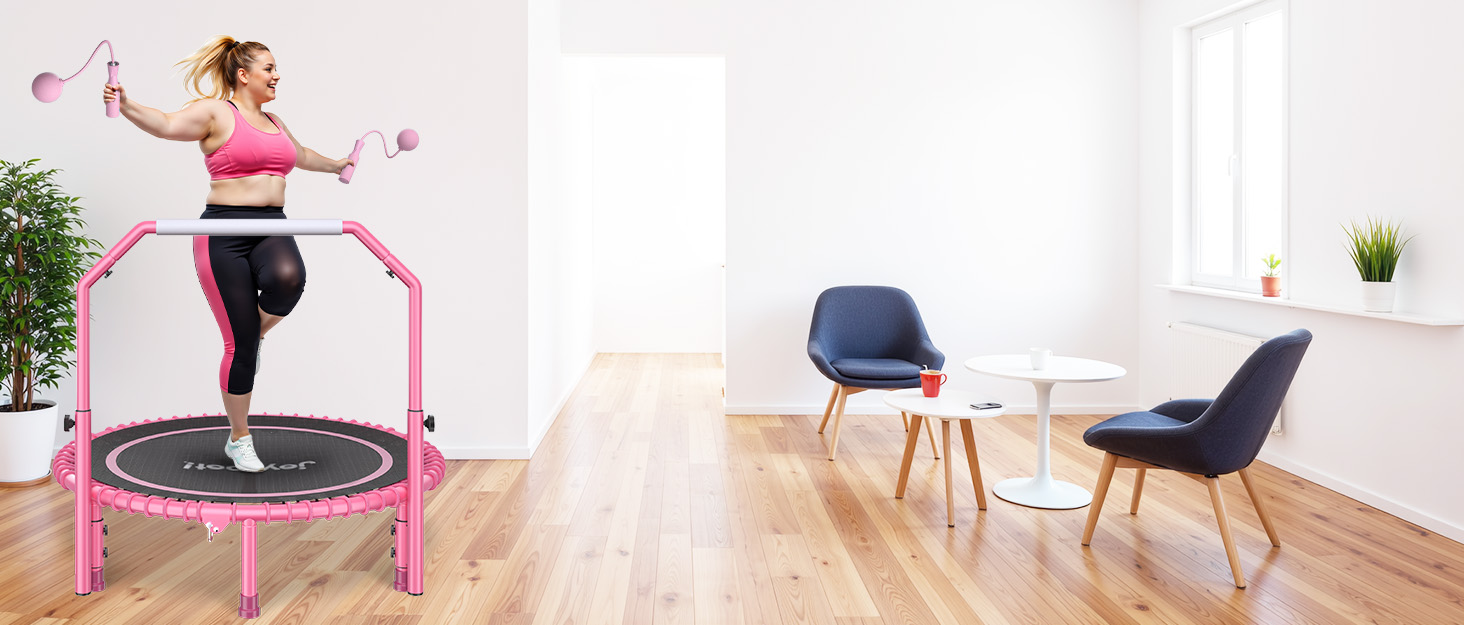 Міні-батут для фітнесу JOY SPOT! Ø102 см, складний, з пружинами та регульованою ручкою, вантажопідйомність 204 кг, для дому та вулиці, з скакалкою