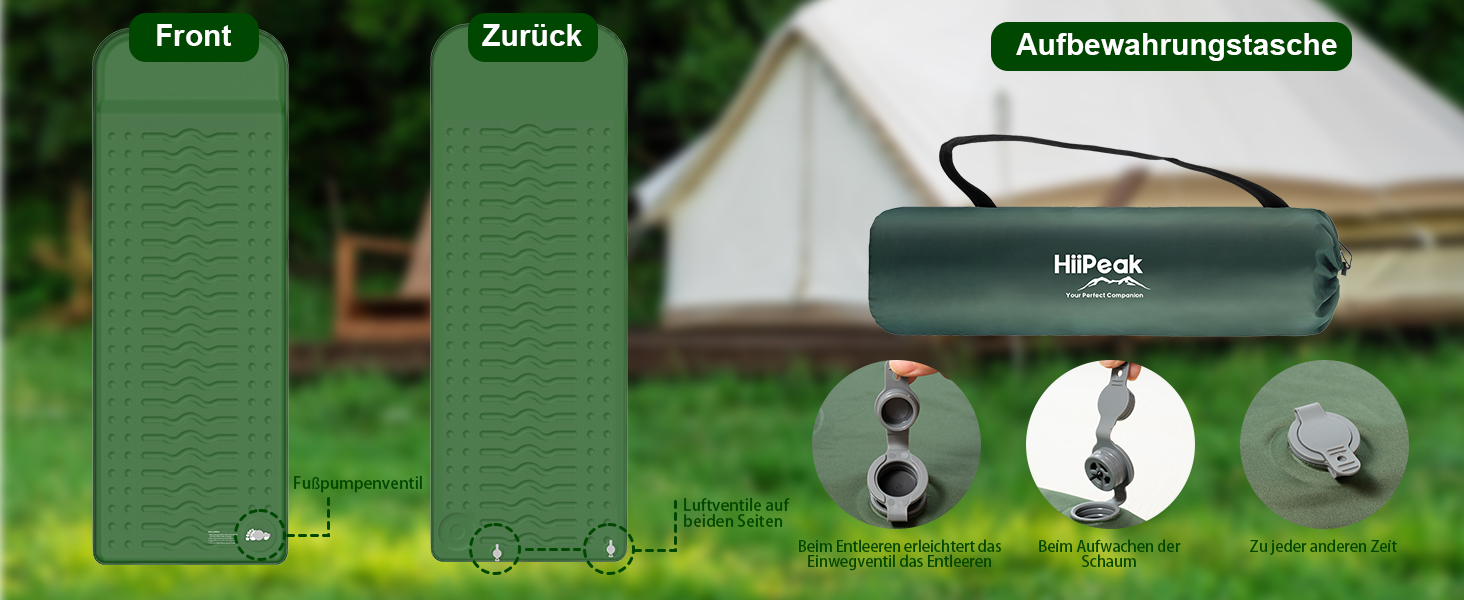 Каремат для кемпінгу HiiPeak Isomatte R-Wert 9.5 з подушкою, ізольований, для зими та літа, зручний, зелений