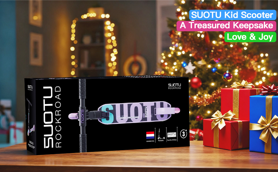 Самокат дитячий SUOTU з колесами 145 мм, до 100 кг, світлодіоди, складаний, регульована висота, алюмінієвий (Чорно-фіолетовий) для хлопчиків та дівчаток 3-12 років