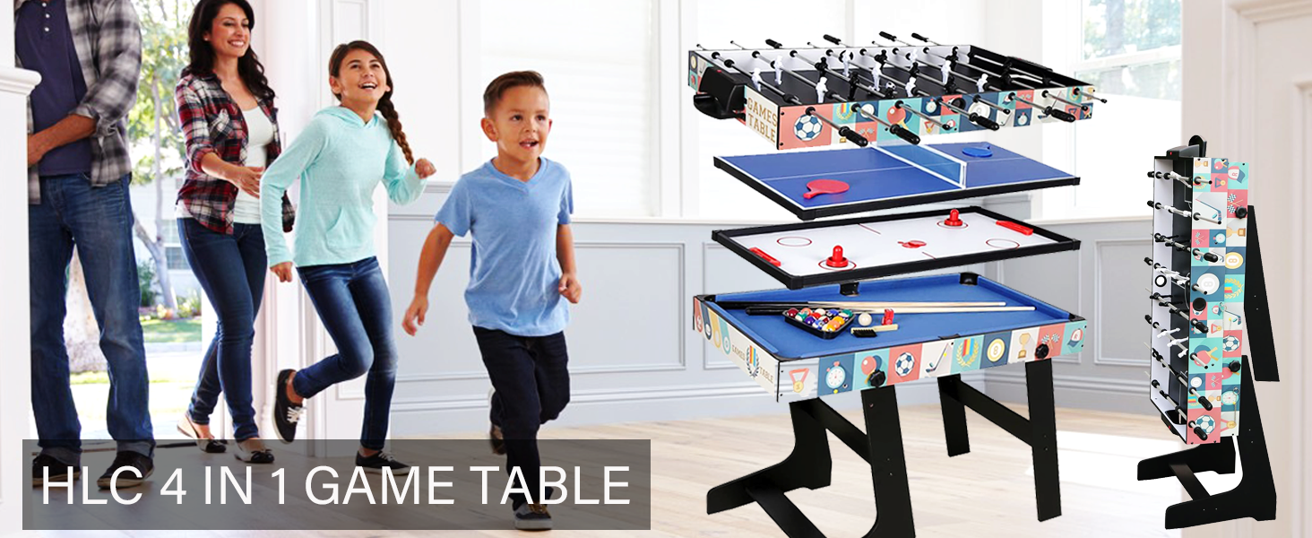 Дитячий ігровий стіл HLC 4-в-1: більярд, хокей на повітрі, теніс, футбол. Розмір 1,2 м