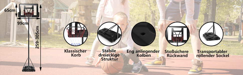 Баскетбольне кільце GOPLUS з підставкою на колесах, регульована висота 180-305 см, для дорослих та підлітків