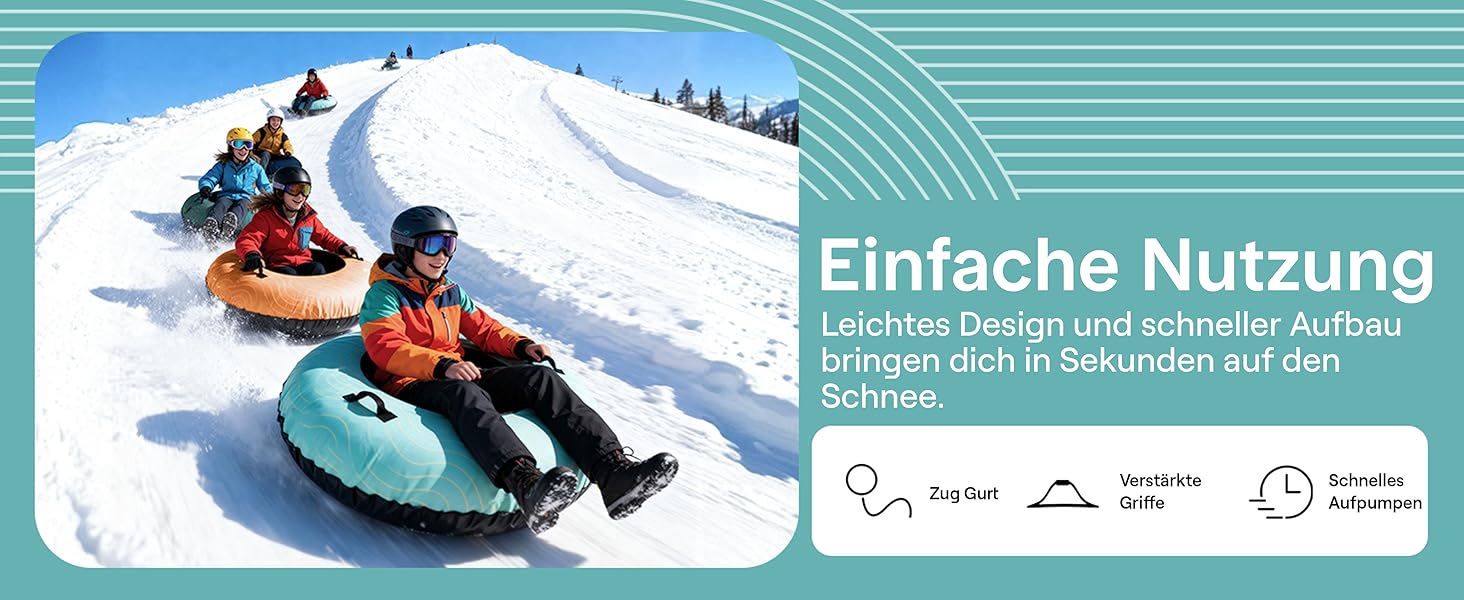 Надувний сніговий санки SereneLife – XXL, 122 см, для дітей та дорослих, з антиковзним дном та тросом.