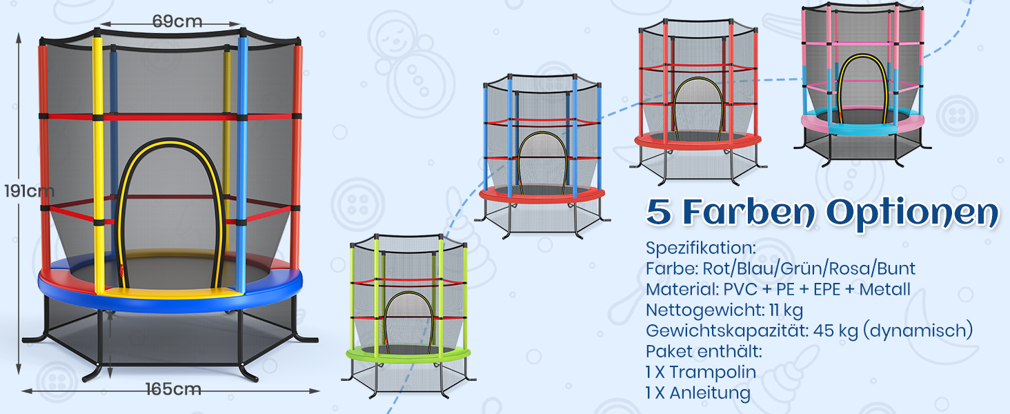 Трамплін GOPLUS Indoor з сіткою безпеки, дахом, сталевою конструкцією, для дітей, Ø165 см, до 135 кг