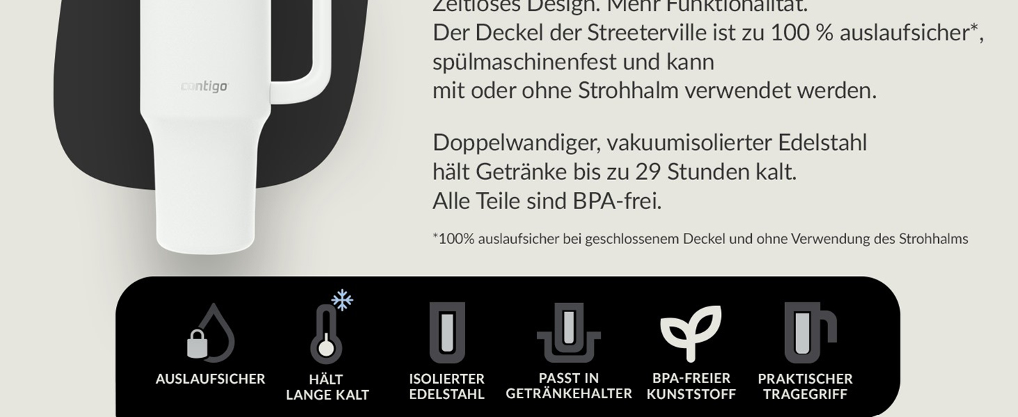 Термос пляшка Contigo Streeterville 1200 мл з ручкою та трубочкою, ізольована нержавіюча термобутилка з кришкою, зберігає холод 29 годин, дорожній термочашка, BPA-free