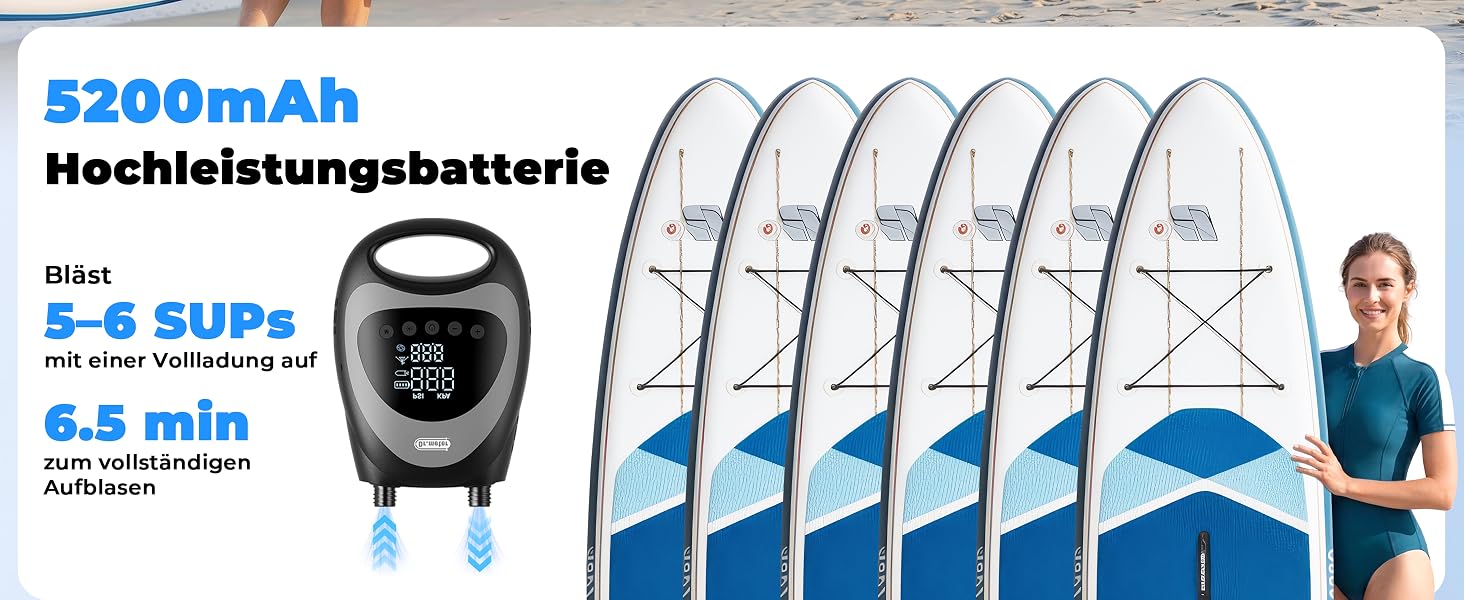 Насос електричний для SUP дощок Dr.meter 20 PSI з акумулятором 5200mAh, LED підсвіткою, для каяків, човнів, кайтсерфінгу