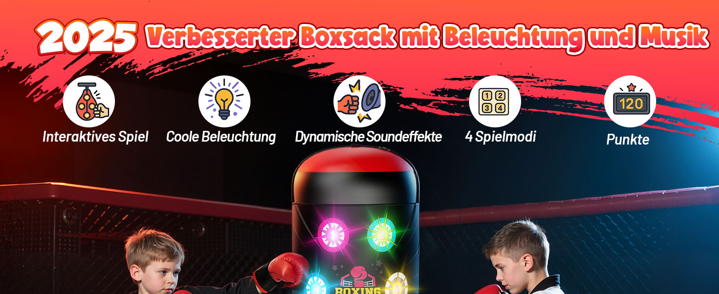 Інтерактивний боксерський мішок для дітей з музикою та світлом, стоячий, надувний, з рукавичками, для хлопчиків 6-12 років, червоний, L
