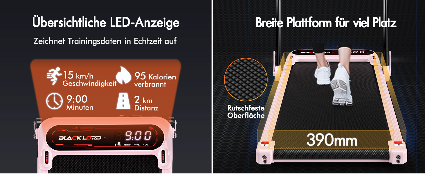 Біговий доріжка BLACK LORD X7, Walking Pad під стіл, 3.0PS, до 130кг, Bluetooth, 3 рівня нахилу, рожевий