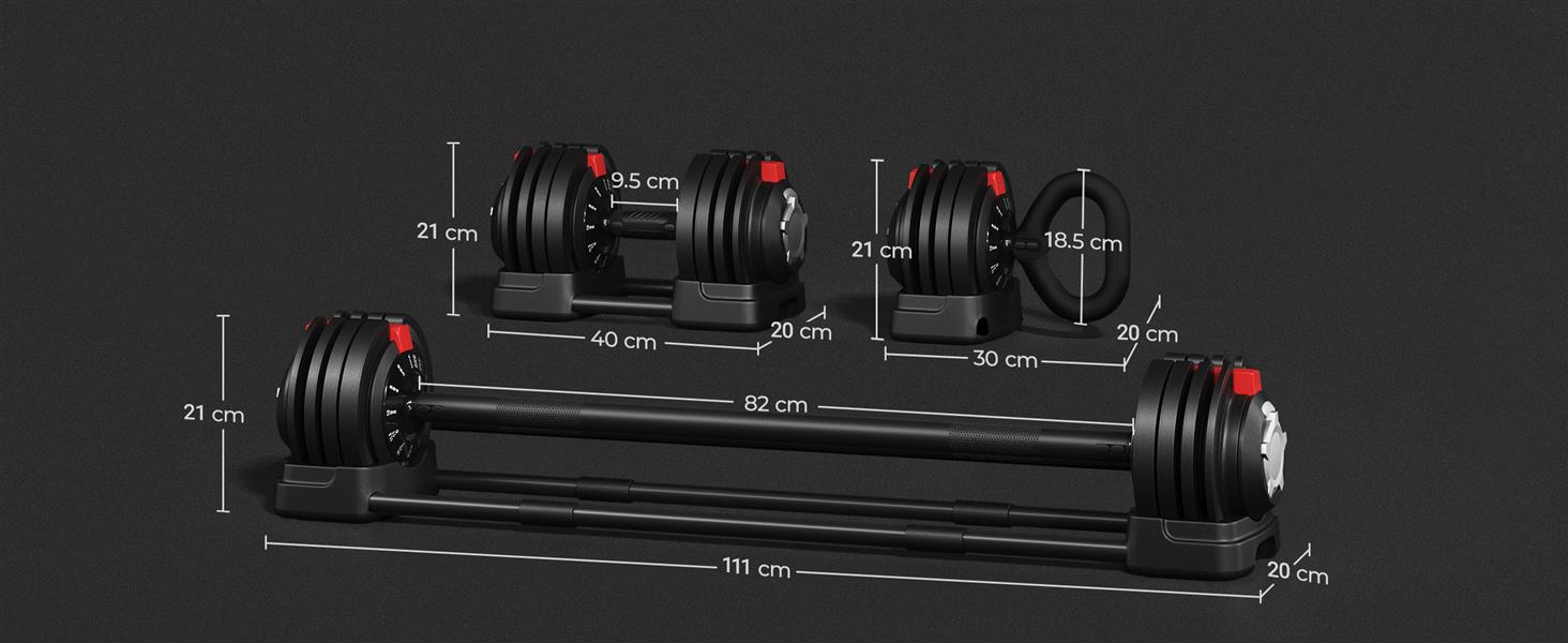 Регульовані гантелі Yaheetech 18 кг/24 кг/40 кг Набір гантелей Рівні ваги Регульований набір гантелей з 3/2 режимами Регульований-3 в 1-24 кг