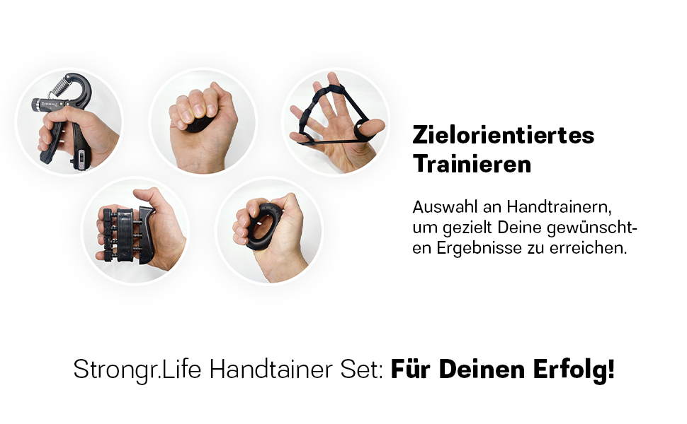 Набір для тренування кисті рук - 5 шт. (гумовий, кільцевий, м'ячик) з сумкою - тренажер хвата - опір 5-60 кг