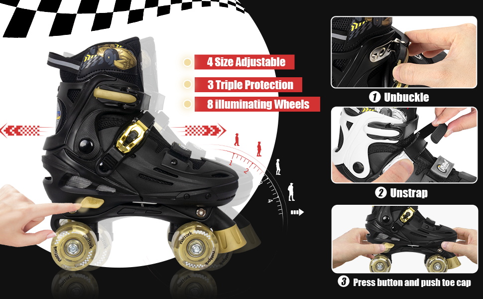 Дитячі ролики Nattork з LED, регульовані, 37-41 EU (Золотий)