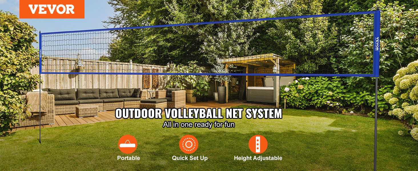 Набір для волейболу VEVOR, регульована висота, 9,7 x 2,4 м, блакитний, портативний, складаний, з м'ячем та сумкою, для саду та пляжу
