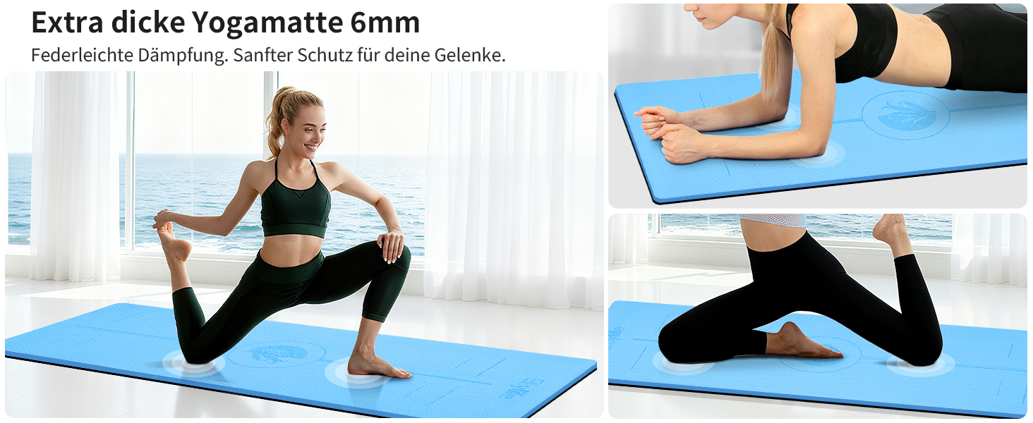 Килимок для йоги з натурального каучуку та TPE, протиковзкий, з розміткою, унікальний дизайн, з ремінєм, екологічний, для подорожей, пілатесу, йоги, фітнесу, синій, 6 мм