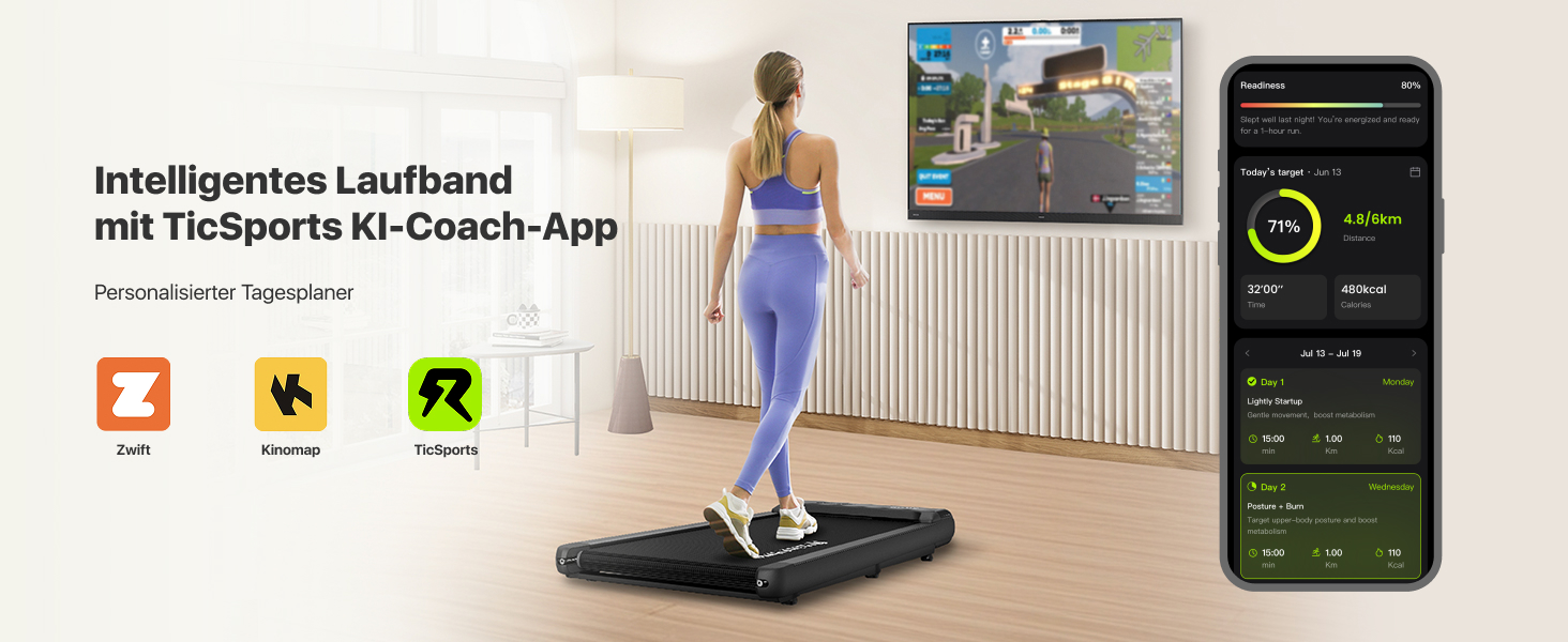 Walking Pad Smart KI: компактний біговий тренажер 2-в-1 для дому та офісу | LED-дисплей, пульт керування, 6 км/год, до 120 кг
