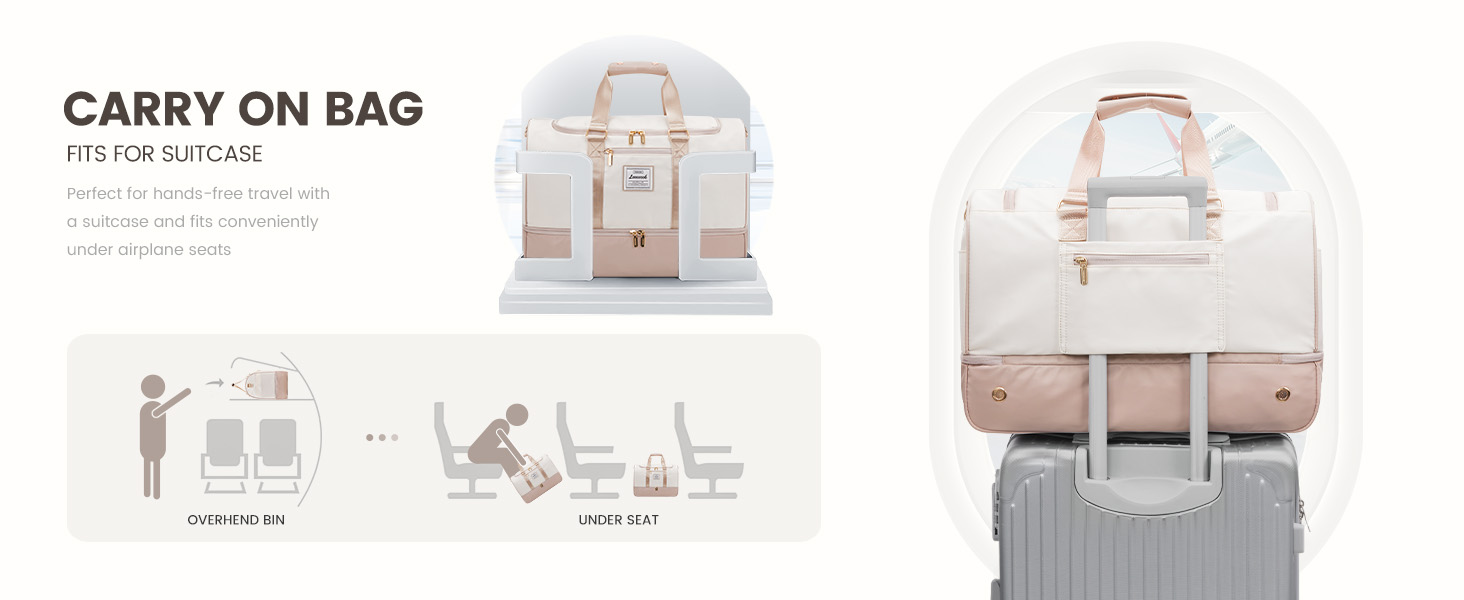 Сумка-валіза LOVEVOOK для жінок, 37L, для подорожей, вихідної подорожі, пологового будинку з косметичкою, відділенням для взуття та мокрих речей, водонепроникна спортивна сумка, Gym Yoga Bag, ручна поклажа для спорту, відпустки, літака, бежево-рожева