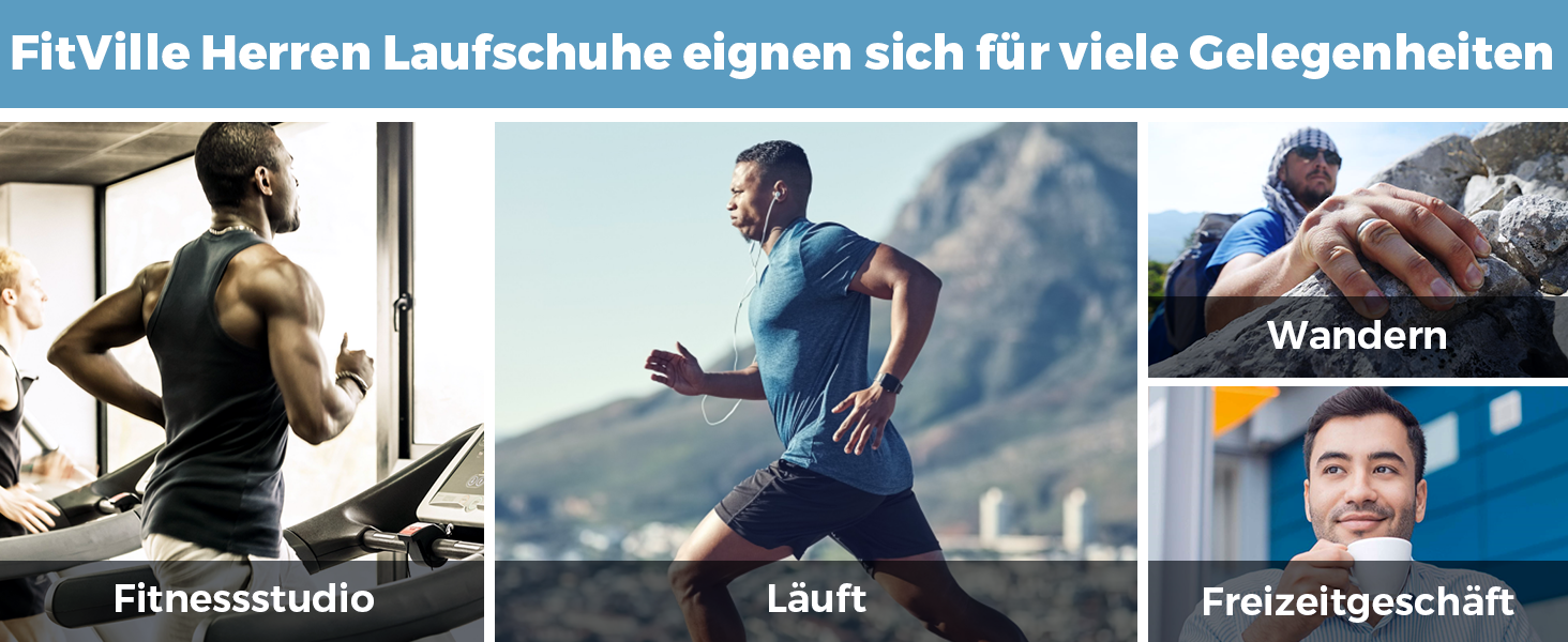 Кросівки для бігу FitVille чоловічі широкі, спортивні, легкі, кросівки для ходьби, чорні, 44 EU