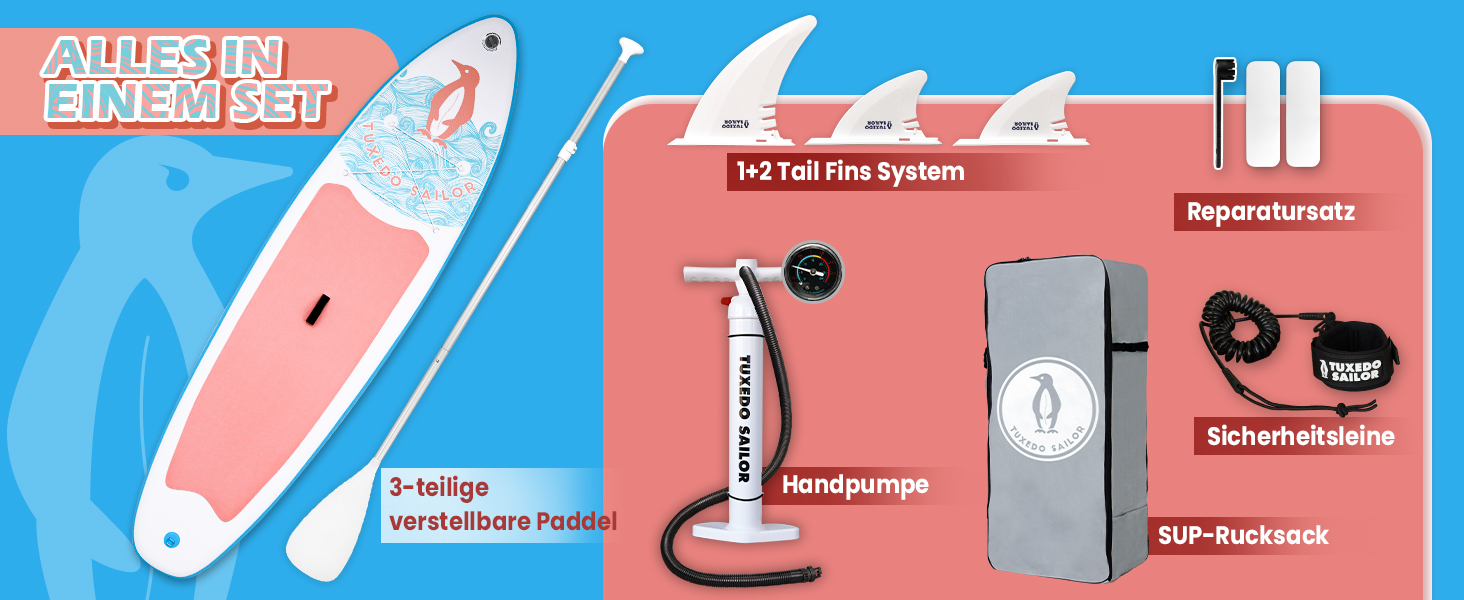 SUP дошка надувна Tuxedo Sailor 320 см рожева для дорослих з аксесуарами