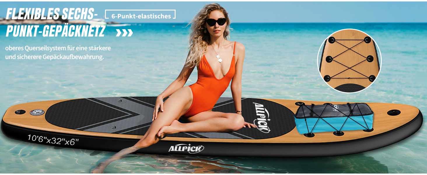 Надувний SUP Борд ALLPICK Premium з аксесуарами, тримачем для камери, регульованим веслом, для початківців та досвідчених, 200 кг, вінтажний дизайн з імітацією текстури дерева