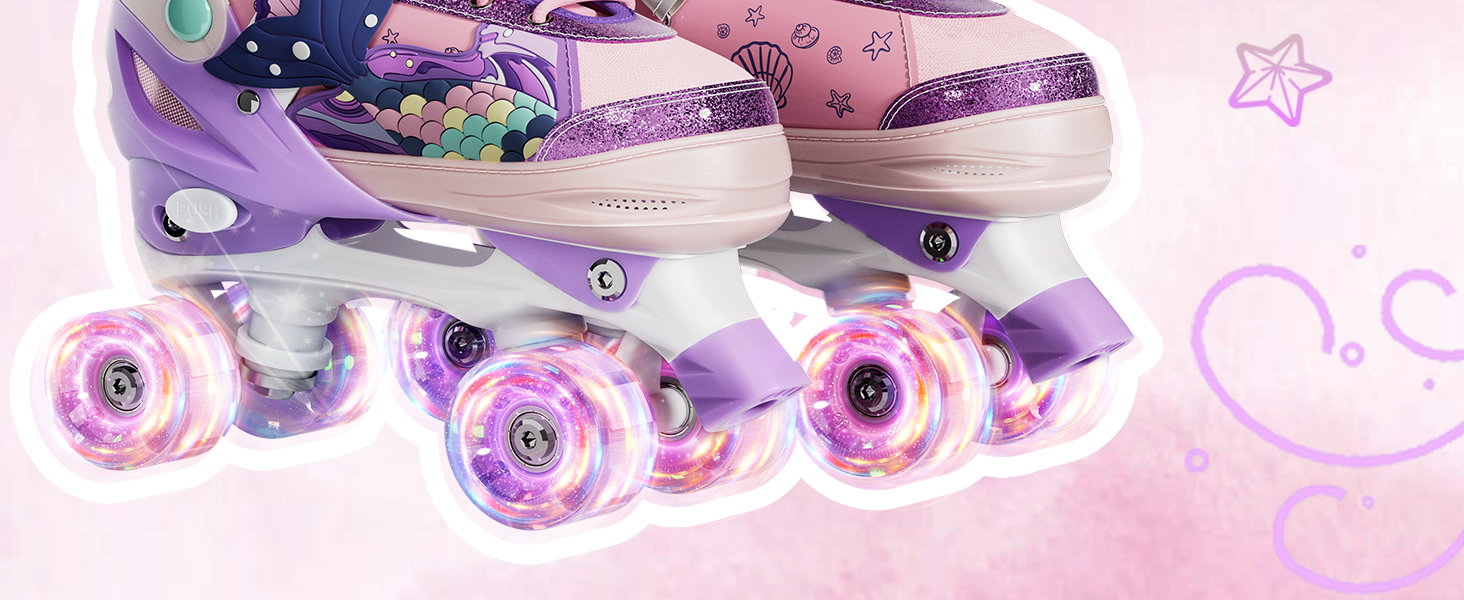 Дитячі ролики Quad з підсвічуванням коліс, регульовані розміри 36-39, рожеві