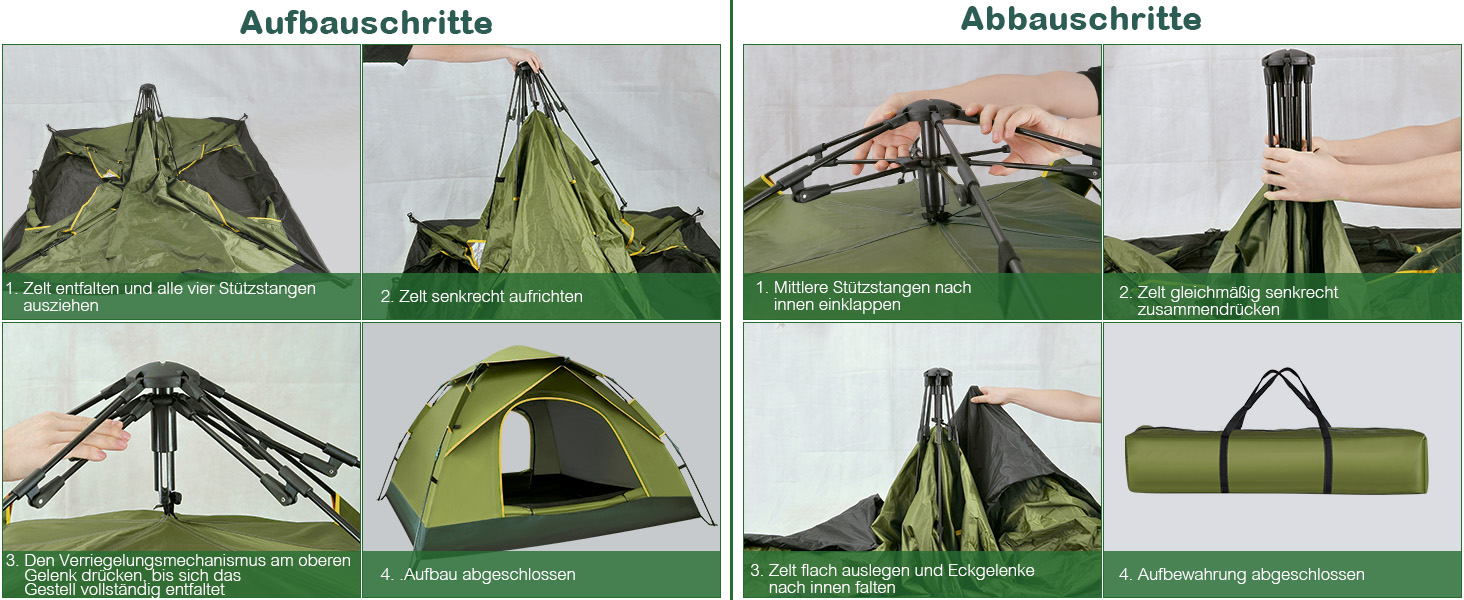 Намет для кемпінгу Jaztral 3-4 особи, автоматичний, куполоподібний, водонепроникний, вітростійкий, 3-4 сезонний, для сім'ї, трекінгу та кемпінгу, колір: зелений