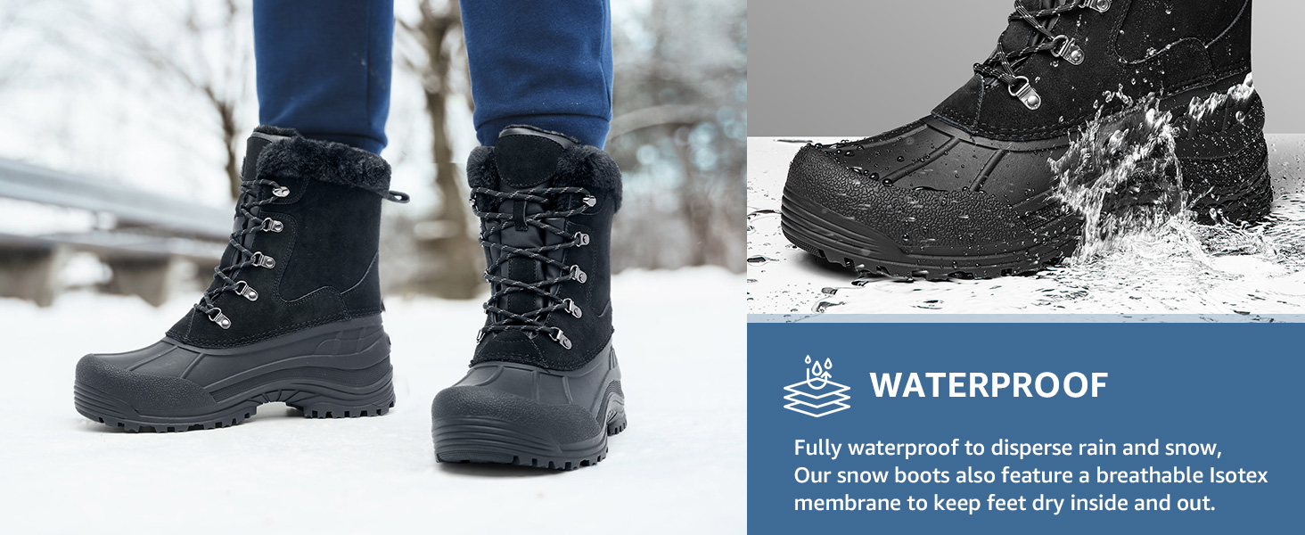 Черевики зимові Kelway для чоловіків, водонепроникні. Зимове взуття, чоботи для снігу, Outdoor, для походів, роботи, кемпінгу (Чорний, 45 EU)