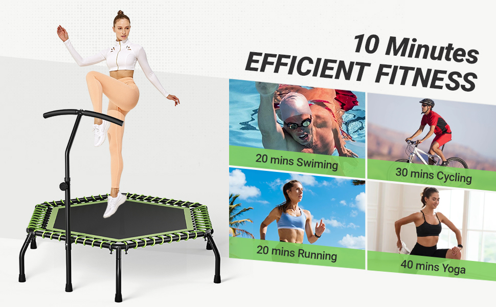 Міні-батут для дорослих, 101.6 см/121.9 см, для фітнесу та занять, Indoor/Outdoor, зелена поперечина 121.9 см