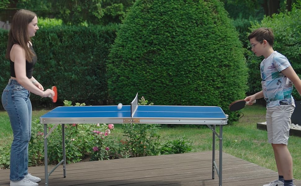 Стіл для пінг-понгу складний Fabula для дітей та підлітків, Indoor & Outdoor, розмір midi, 165x84x72 см, FASports з сіткою, ракетками, м'ячем