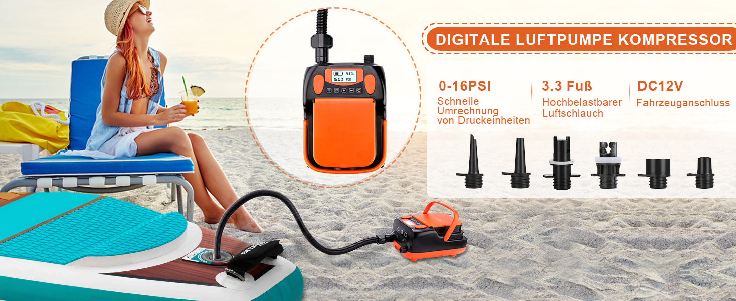 Електричний надувний насос AGPtEK 6000mAh для SUP, матраців, наметів та човнів. 16 PSI, 12V, акумуляторний компресор