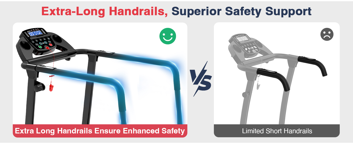 Біговий доріжка Redliro з довгими поручнями для людей похилого віку, до 136 кг, складана, з колесами, тримач для напоїв та телефону, для відновлення вдома або в квартирі