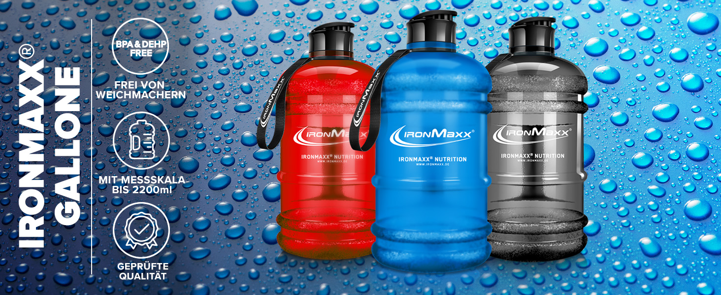 Фляга для води IronMaxx 2200 мл, Frosted Blue (блакитний) | Без BPA та DEHP | З мірною шкалою, не протікає | Різні кольори