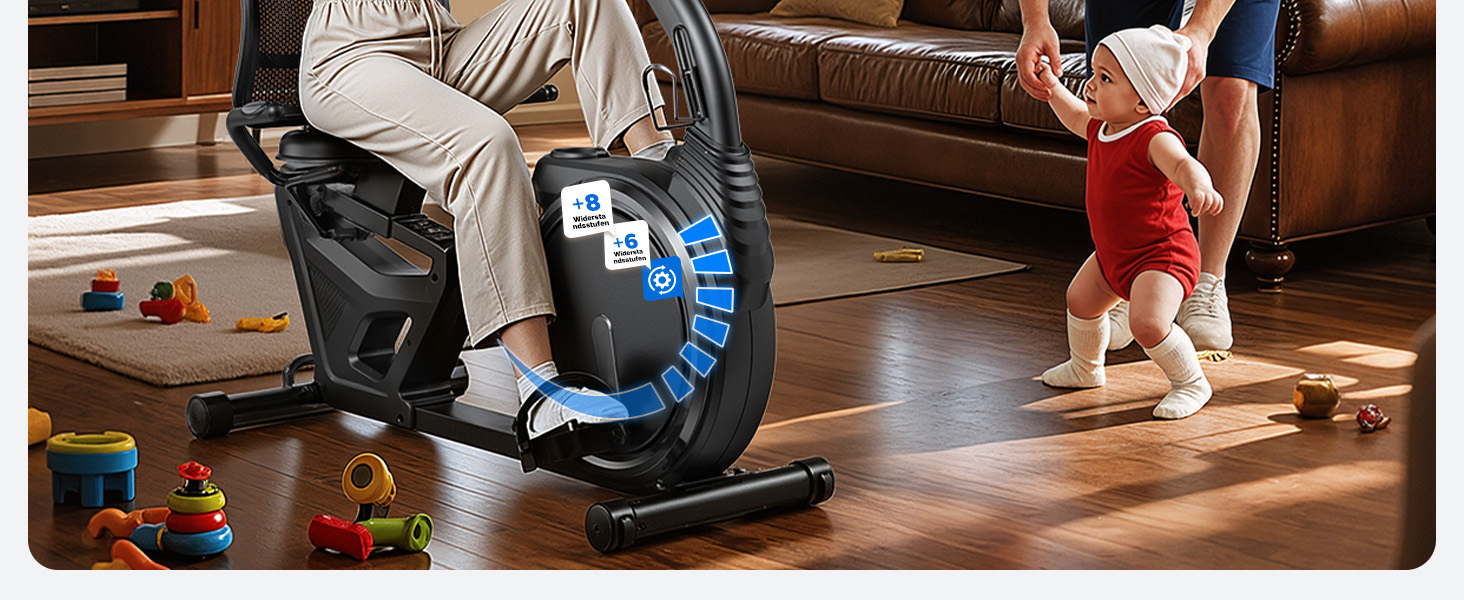 Велотренажер MERACH Liegeergometer для дому з 8 рівнями регулювання опору, легкий комерційний велотренажер з Bluetooth, LCD-дисплеєм та датчиками пульсу (Чорний, автоматичне регулювання опору)