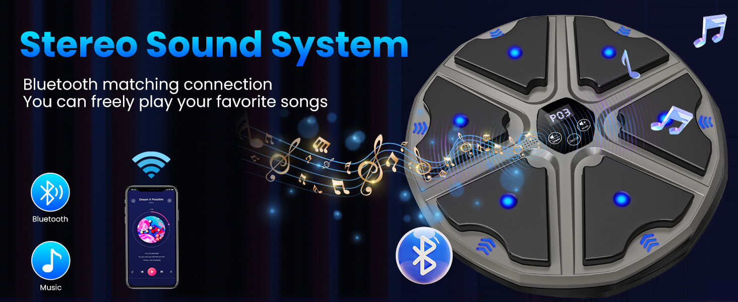 Музичний боксерський тренажер: електронна машина для ударів з Bluetooth, 9 режимів, лічильник ударів, для дорослих (сірий)