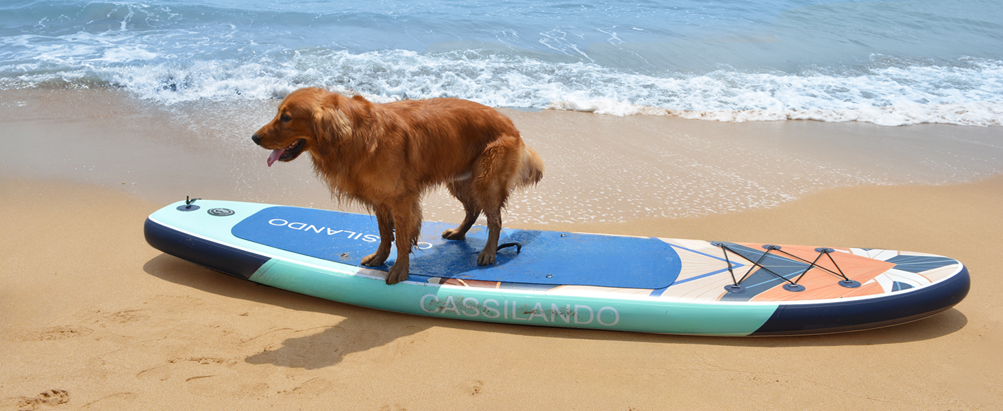 Надувний SUP дошка CASSILANDO Stand Up Paddle Board 335 см з аксесуарами та сумкою для перенесення, для йоги, риболовлі, серфінгу, підходить для дорослих та підлітків, з імітацією текстури дерева, колір м'ятно-зелений