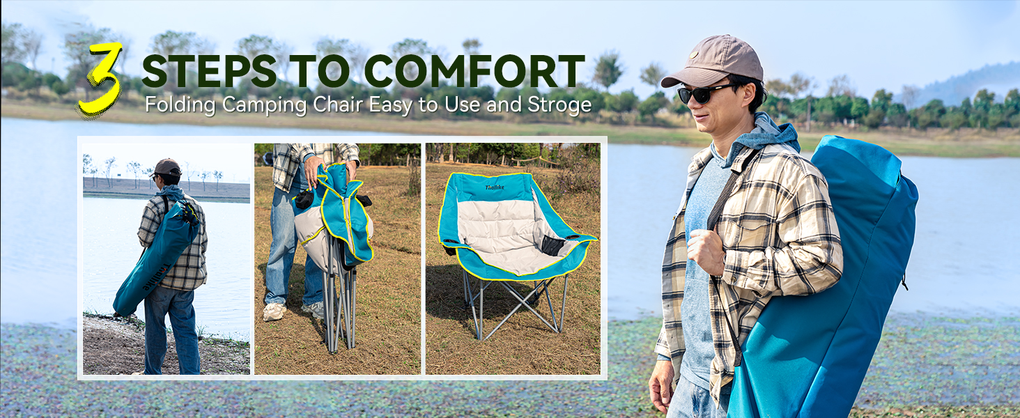 Великий складаний стілець для кемпінгу Thallike, XL, з підлокотниками, для дорослих, блакитний