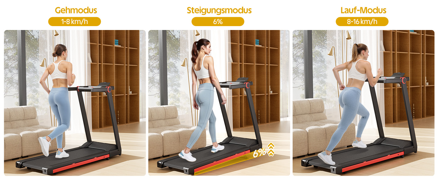 Lacuffy Біговий тренажер для дому, складаний, Walking Pad з нахилом 6%, велика площа для бігу 112 * 42 см, вантажопідйомність 158 кг, для високих людей (Синьо-Чорний)