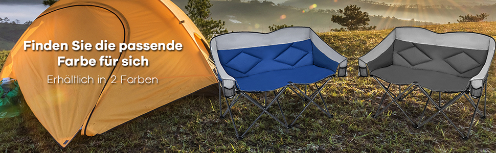 Кемпінговий стілець COSTWAY на 2 особи, розкладний з підлокітниками та підстаканником, вантажопідйомність 226 кг, для риболовлі та відпочинку