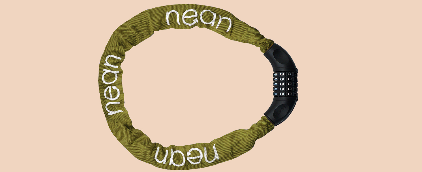 Велосипедне замкове обладнання Nean: ланцюговий замок з кодом, 6 мм, 900 мм, зелений