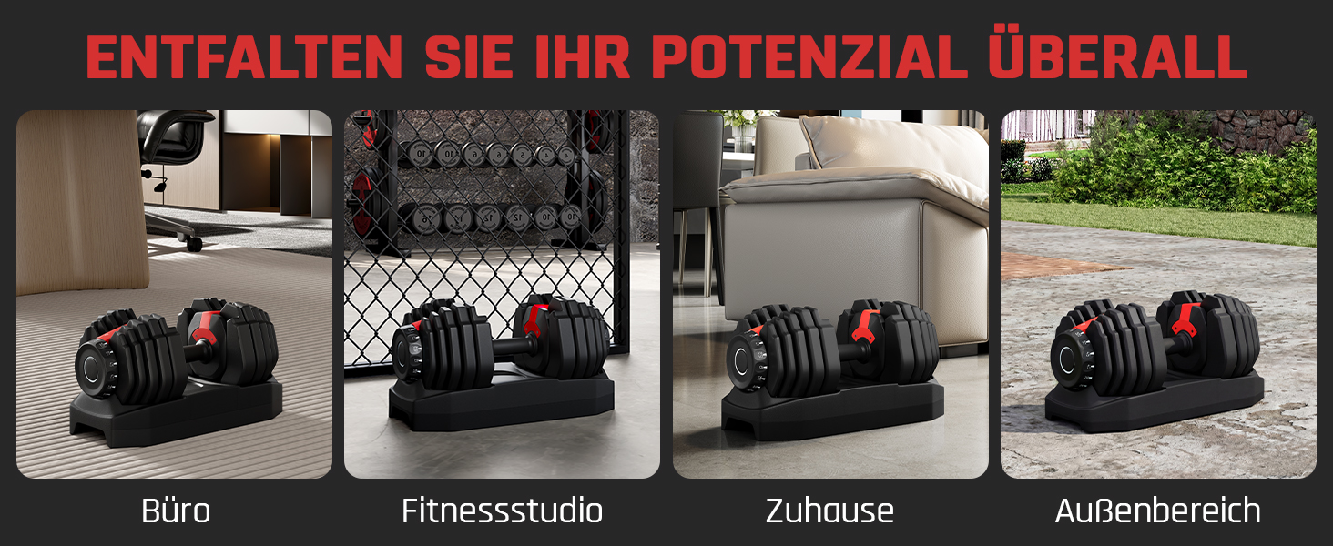 Регульовані гантелі Yaheetech, 15 рівнів, сталь, 2.5 - 24 кг, швидке налаштування, подвійне блокування, неслизькі, для тренажерного залу, дому, офісу