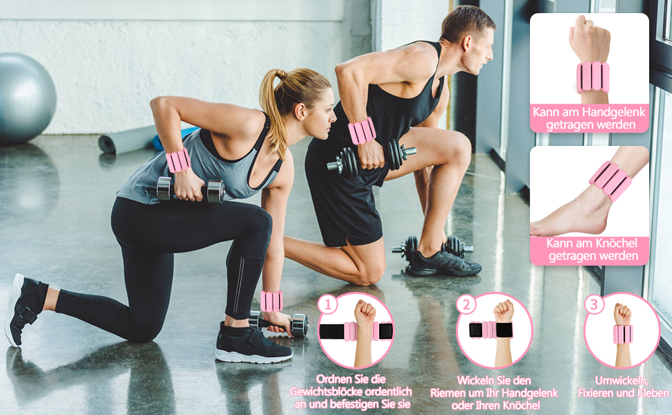 Ваги для зап'ястя та кісточки Omtofo, 2 шт (по 0,45 кг), регульовані, для йоги, танців, пілатесу, аеробіки, кардіо, ходьби, зелено-рожеві